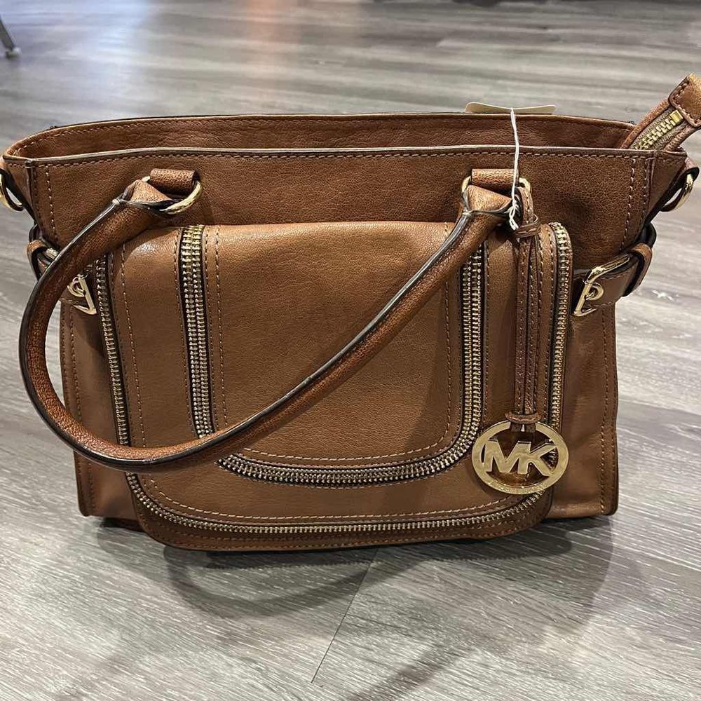 Michael Kors Naomi Dark Dune Tan Satchel Handbag Genuine Leather